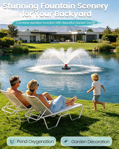 Floating Pond Fountain Aerator, 1HP, 110V, 15000GPH, Black | 304 Stainless Steel, Smart Programmable Timer, Anti-Tipping Base, 100 FT Power Cord Floating Pond & Lake Fountain Aerator