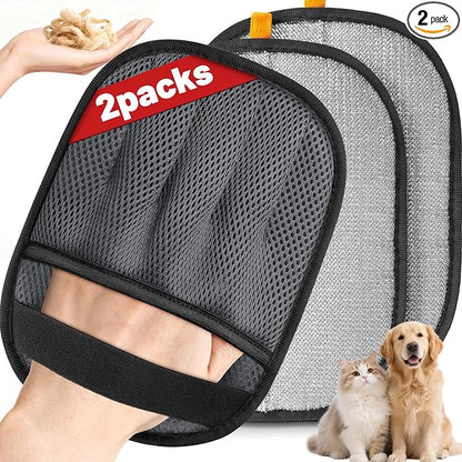 Pet Hair Removal Glove for Dogs & Cats, 2 Packs Five-Finger Grip, Grey | Reusable Washable Pet Hair Remover Tool, Lightweight Ergonomic Portable Dog Hari Remover for Couch, Carpet, Bed, Cloth