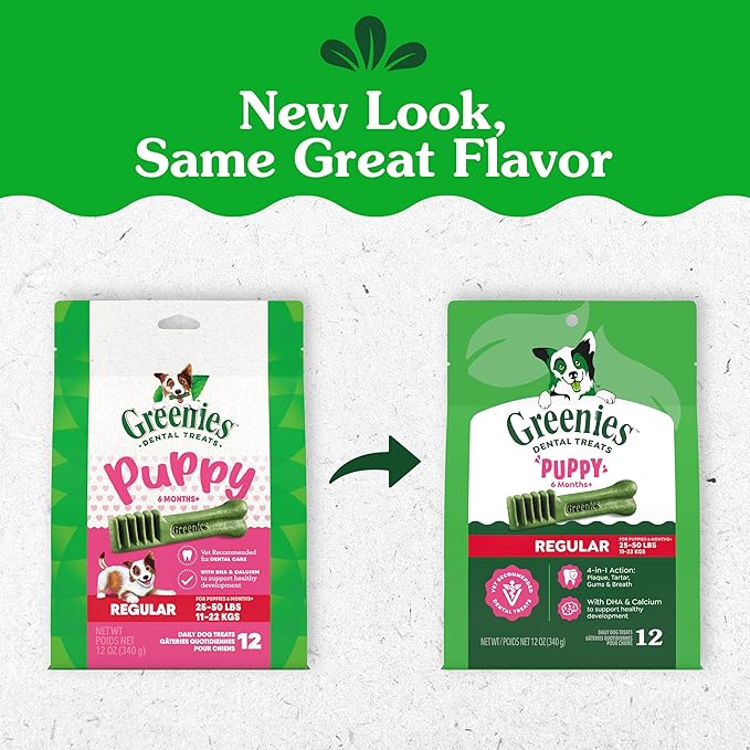 Greenies Dental Treats for Dogs, Veterinarian-Recommended Natural Puppy Treats Regular Size, 6 oz. Pack, 12 Count