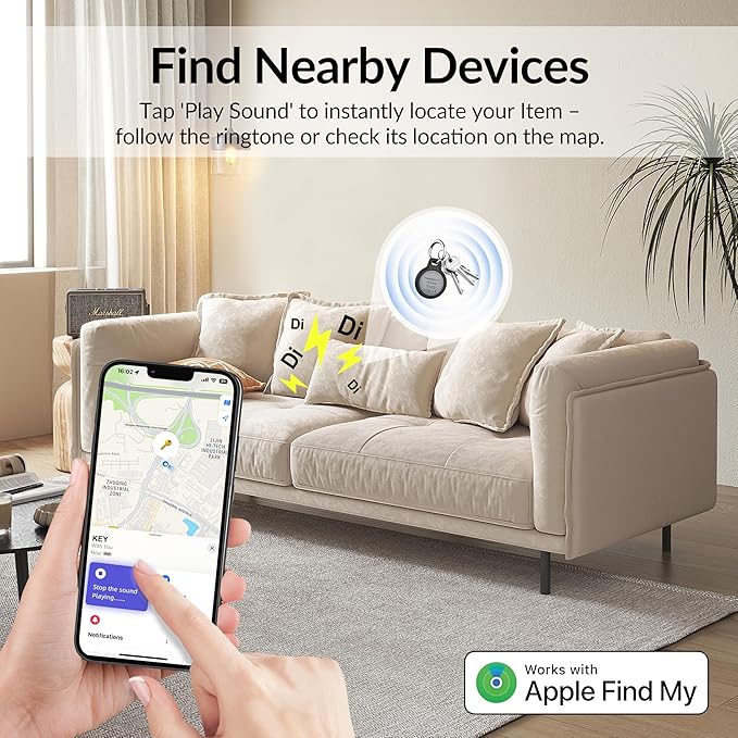 Tracker Tag (4 Pack) - Apple MFi Certified & IP67 Waterproof | Works with Apple Find My Network (iOS) to Track Keys, Wallet, Luggage & More
