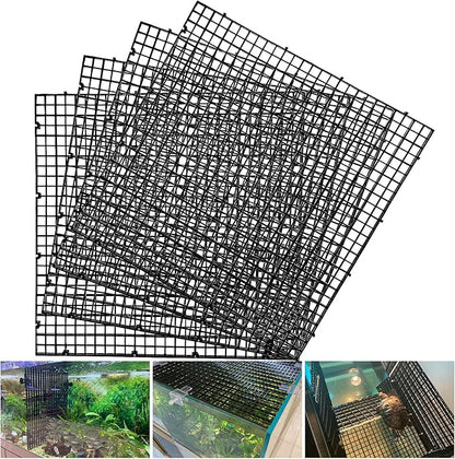 Adjustable Aquarium Fish Tank Divider Filter Bottom Plastic Grid Fish Tank Isolation Board Egg Crate Tray((Black, 4pcs 11.8X11.8Inch with 0.35Inch Hole)