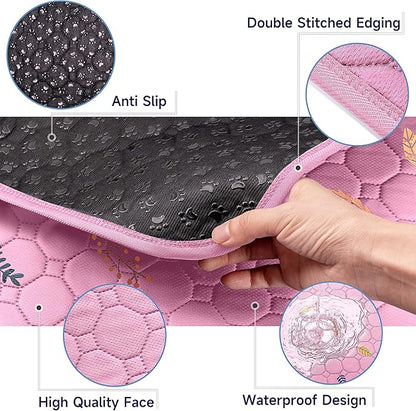 Sunheir Washable Pee Pads for Dogs 2-Pack Reusable Puppy Pads Pet Training Pads, Waterproof Dog Pee Pads for Crate, Whelping Pad, Non-Slip Protects Against Urine Leakage (Leaves - Pink, 18x24)