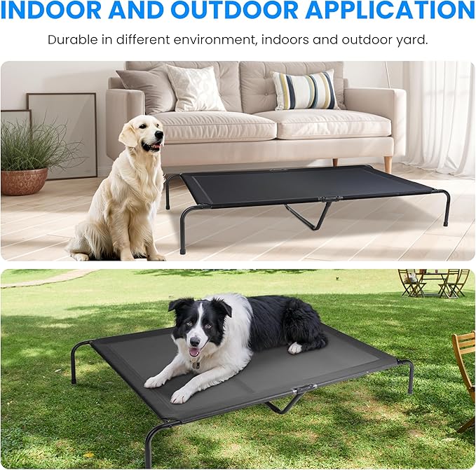 Simple Deluxe Cooling Elevated Dog Bed, Raised Portable Dog Cots Beds No-Slip Feet Durable Portable Indoor & Outdoor Pet Hammock Bed, 60x37x9 Inch, Black