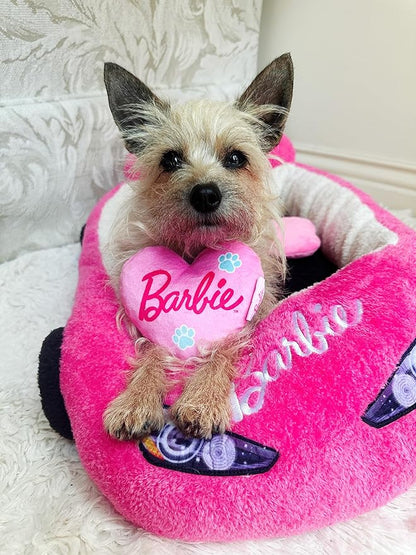Megatoys Barbie Plush Car Pet Bed- Themed Plush Pink Pet Bed for Dogs and Cats – Soft and Cozy Pet Bed with Barbie Pillow and Car Design