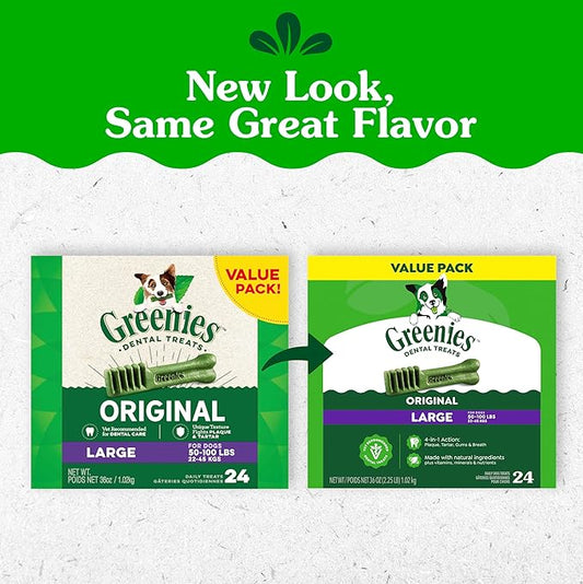 Greenies Veterinarian-Recommended Natural Dental Dog Treats, Large Size, Original Flavor, 36 oz. Pack, 24 Count