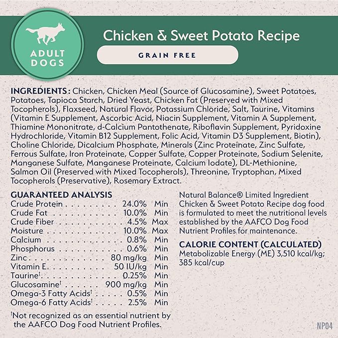 Natural Balance Limited Ingredient Adult Grain-Free Dry Dog Food, Chicken & Sweet Potato Recipe, 4 Pound (Pack of 1)
