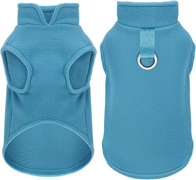 Sleeveless Pullover Fleece Vest for Small Dogs: Cozy Polyester Dog Jacket, Tank Top Sweater with Leash Ring and Armholes, Crisp, Warm, and Easy-to-Wear Design for Everyday Comfort Lake Blue M