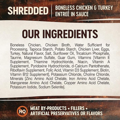Wellness CORE Signature Selects Shredded Adult Canned Wet Cat Food, Natural, Protein Rich, Grain Free, Chicken and Turkey Entrée Recipe, 5.3 oz, Pack of 12 Cans