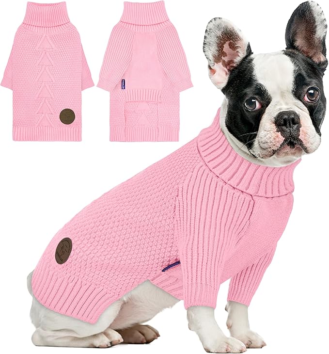 cyeollo Small Dog Sweater with Long Sleeves, Warm Turtleneck Knitwear Dog Clothes Girl Puppy Sweaters for Small Dogs Cats Apparel, Pink, S