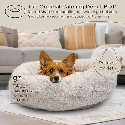 Best Friends by Sheri The Original Calming Donut Dog Bed for Medium Dogs up to 45 lbs, Lux Faux Fur, Oyster, Medium, 30" x 30"