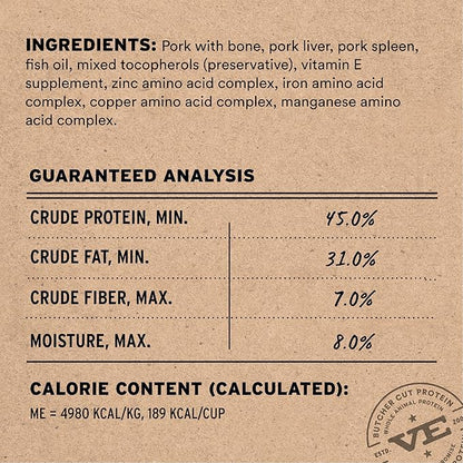 Vital Essentials Freeze Dried Cat Food, Raw Pork Soft Nibs | Complete Meal or Topper | 99% Pork, Organs & Bone | Limited Ingredient, High Protein, Grain Free Dry Cat Food | 12 oz Bag