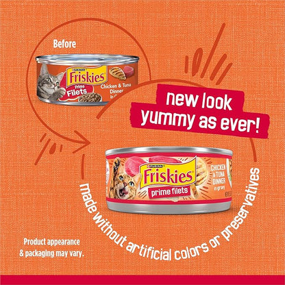 Friskies Purina Prime Filets Chicken and Tuna Dinner in Wet Cat Food Gravy - (Pack of 48) 5.5 oz. Cans