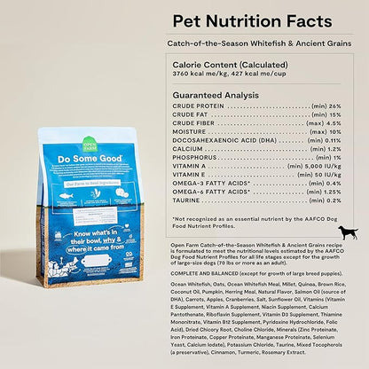 Open Farm, Ancient Grains Dry Dog Food, Protein-Rich & Nutrient Dense, 90% Animal Protein Mixed with Non-GMO Fruits, Veggies and Superfoods, Catch-of-the-Season Whitefish Recipe, 4lb Bag