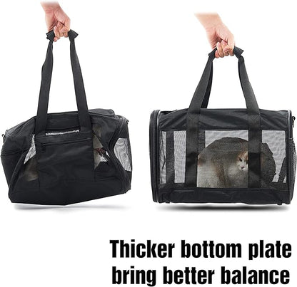 Pet Travel Carrier Soft Sided Portable Bag for Cats, Small Dogs, Kittens or Puppies, Collapsible, Durable, Airline Approved, Travel Friendly (Black Regular)