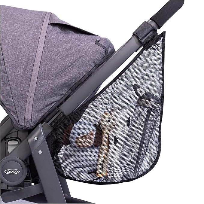 J.L. Childress Side Sling Cargo Net - Stroller Organizer Attachment for Storage, Mesh Bag for Baby Accessories, Universal Fit, Non-Slip and Adjustable Straps - Black