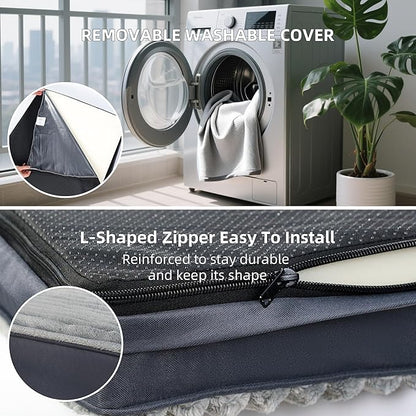 Dog Bed Large Sized Dogs, Orthopedic Flannel Pet Beds with Removable Washable Cover, Waterproof Indestructible Big Dog Bed with Anti-Slip Bottom, Egg Crate Memory Foam Pad, 35.0"x22.0"x3.0", Grey