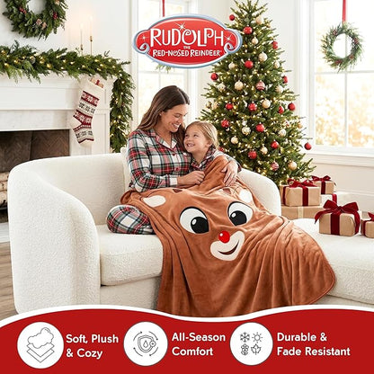 Rudolph The Red Nose Reindeer Holiday Christmas Kids Bedding Soft Plush Cozy Sherpa Blanket Throw, 46 in x 60 in, (Officially Licensed Product) by Franco