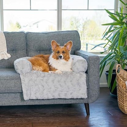 Best Friends by Sheri Calming Dog Blanket with Supportive Bolster, Machine Washable Faux Fur Pet Throw, Gray, Medium