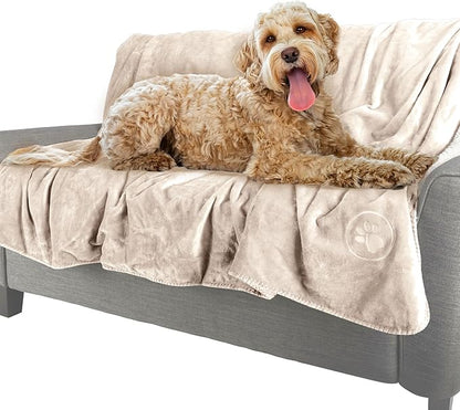 PETMAKER Dog Blanket - 60x70in Reversible Sherpa Blanket - Throw Blankets for Bed, Couch, Crate, or Car - Machine Washable Puppy Essentials (Cream)