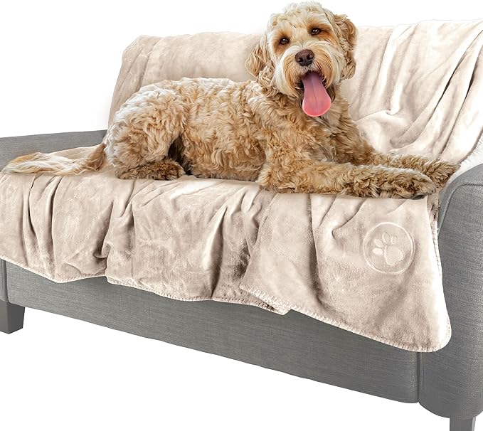 PETMAKER Dog Blanket - 60x80in Reversible Sherpa Blanket - Throw Blankets for Bed, Couch, Crate, or Car - Machine Washable Puppy Essentials (Cream)