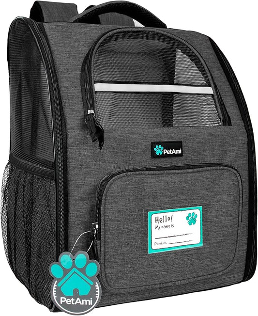 PetAmi Dog Backpack Carrier for Small Large Cat, Pet, Puppy, Ventilated Pet Hiking Backpack Travel Bag, Airline Approved Cat Backpack Carrier, Camping Biking Dog Bag Up to 18lbs Pet, Charcoal