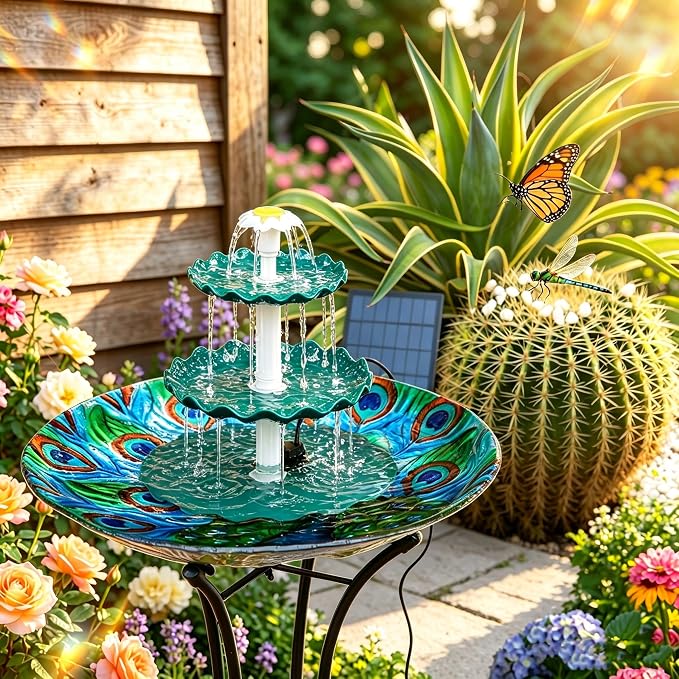AISITIN 3‑Tier Solar Bird Bath Fountain with 3.5W Solar Water Pump | DIY Outdoor Water Feature for Garden, Patio, Backyard, Attracts Wild Birds, Works as Bird Feeder – Cascading Water Flow
