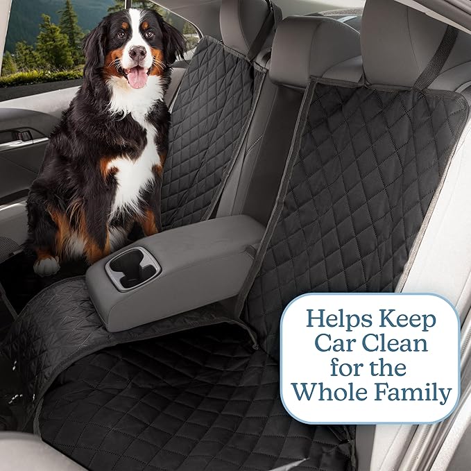 Dog Car Seat Cover for Back Seat - Water-Resistant Car Seat Protector for Cars, Trucks, and SUVs - Seat Cover Protects from Scratches, Mud, Pet Hair and Accidents - Car Accessories by PETMAKER (Black)