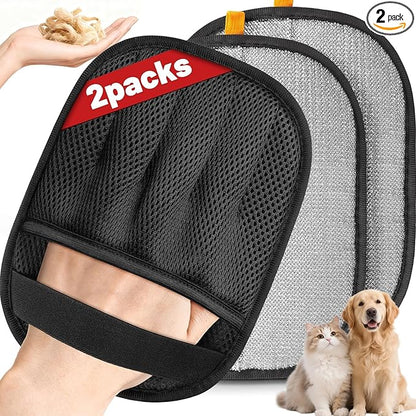 Pet Hair Removal Glove for Dogs & Cats, 2 Packs Five-Finger Grip, Black | Reusable Washable Pet Hair Remover Tool, Lightweight Ergonomic Portable Dog Hari Remover for Couch, Carpet, Bed, Cloth
