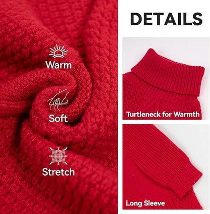 cyeollo Small Dog Christmas Sweater, Warm Turtleneck Sweaters for Small Girl, Knit Doggy Sweatshirt with Sleeves Fall Winter Pullover Cold Weather Dog Clothes for Indoor & Outdoor Wear, Red S