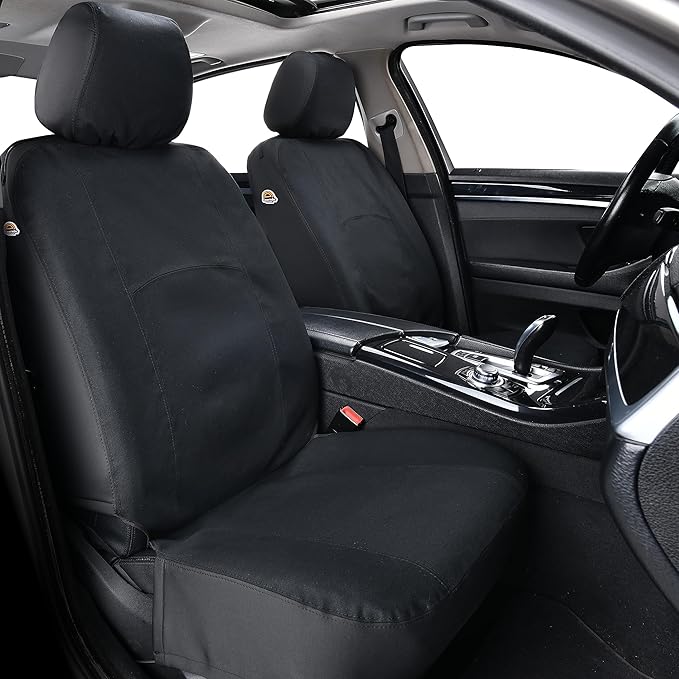 Coverado Car Seat Covers Front, Canvas Universal Seat Covers for Cars, 2-Pack Car Seat Cushions, Auto Seats Protectors for Kids & Dogs, Driver Seat Covers Fit for Most Vehicles Trucks SUVs/Black
