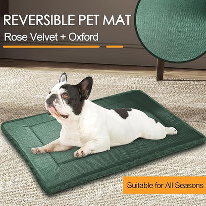 Washable Dog Bed Plush Orthopedic Outdoor Crate Mat with Non-Slip Bottom,Luxe Soft Kennel Pad for Pets,Cozy Cage Cushion & Pet Sleeping Mattress Large Sized,Medium,Small Dogs,36 x 24 inch,Green