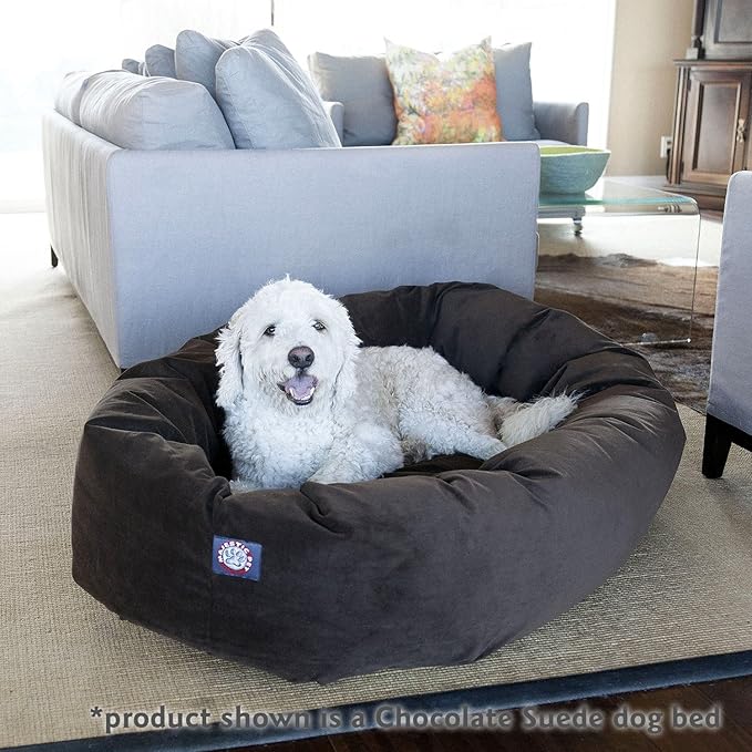 Majestic Pet 24 Inch Suede Calming Dog Bed Washable – Cozy Soft Round Dog Bed with Spine Support for Dogs to Rest their Head - Fluffy Donut Bed 24x19x7 (Inch) - Round Pet Bed Small – Sage