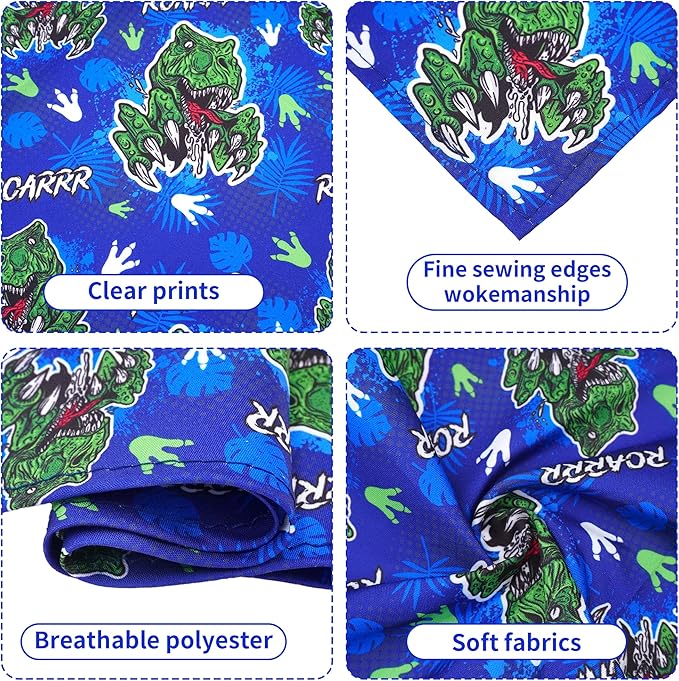 7 PCS Dinosaurs Dog Bandanas for Small Dogs Stitching Edge Dog Bandanas for Puppy Doggy Print One Side Scarves Party Grooming S