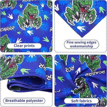 7 PCS Dinosaurs Dog Bandanas for Small Dogs Stitching Edge Dog Bandanas for Puppy Doggy Print One Side Scarves Party Grooming S