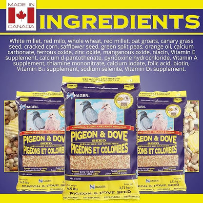 Hagen Pigeon & Dove Seed - Original Formula Bird Food, 6 lb Bag – Nutritionally Complete Seed Mix with Vitamins & Minerals – Wild & Captive Bird Diet – Insect-Resistant Air-Tight Packaging