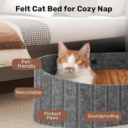 FUKUMARU Cat Beds for Indoor Cats, 24 Inch Large Cat Couch Bed with Cozy Faux Rabbit Fur Cushion, Felt Cats House Sofa in Oval Shape, Grey