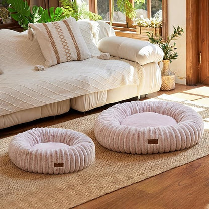 FUKUMARU Dog Bed, Gradient Color Donut Dog Beds for Medium Dogs, 30 inches Calming Orthopedic Dog Beds, Round Pet Bed with Washable Cover，Luxury Comfy Cat Bed for Indoor Cats, Pink