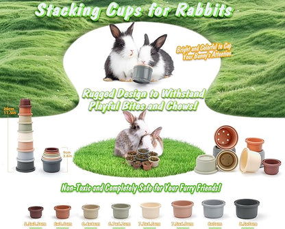 HIIMALEX 8-Pcs Bunny Toys Stacking Cups for Rabbit Foraging and Play Bunny Essential Toys Safe Plastic Accessories for Small Animals Rabbits