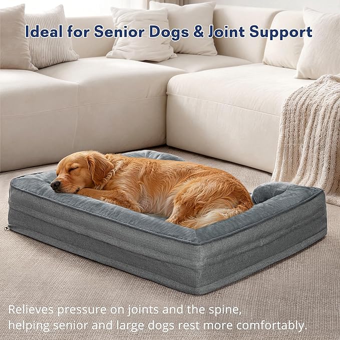 aodisman Orthopedic Dog Bed Medium Size Dogs, Waterproof Memory Foam Sofa Pet Beds with Sides,Cozy Egg-Crate Foam with Extra Head and Neck Support, Washable Cover & Nonslip Bottom,Grey
