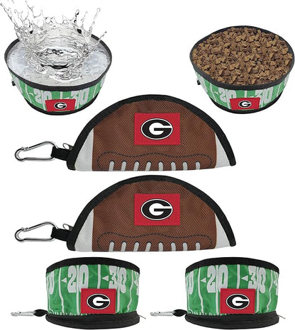 Pets First NCAA Georgia Bulldogs Collapsible Dog Travel Bowl Set, 2 Pack Food & Water Bowls for Dogs, Best Portable & Lightweight Leak-Proof Dog Bowls for Travel