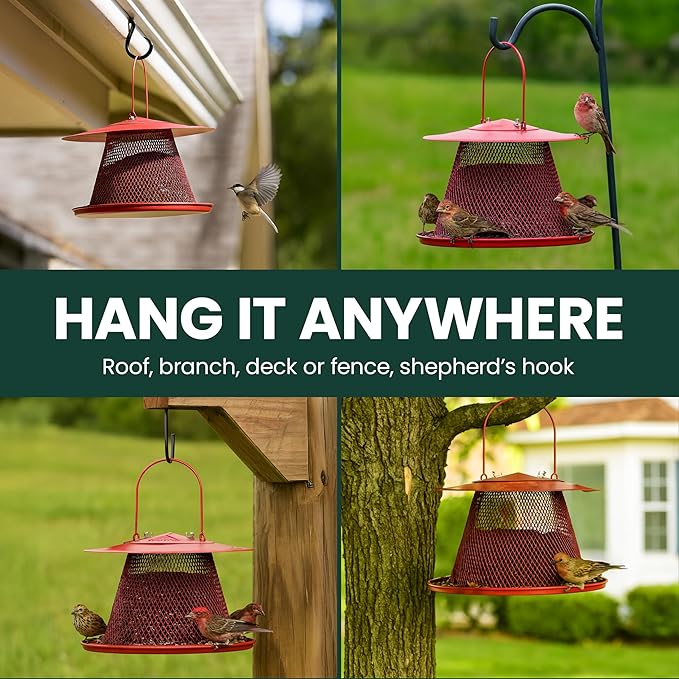 Perky-Pet Durable Wild Bird Feeder - 2.5 lb Seed Capacity - Feed up to 15 Birds at Once - Red, C00322 - Hanging Wild Bird Feeder for Outdoor Decor