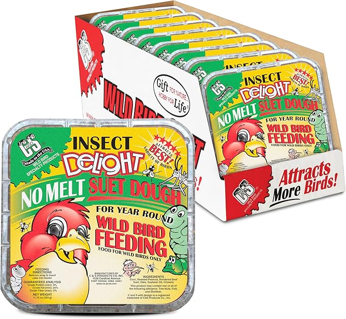 C&S Insect Delight No Melt Suet Dough, Suet Cakes for Wild Birds Including Robins, Blue Jays, Woodpeckers, Wrens, Bluebirds and More, 11.75 Ounces, Pack of 8