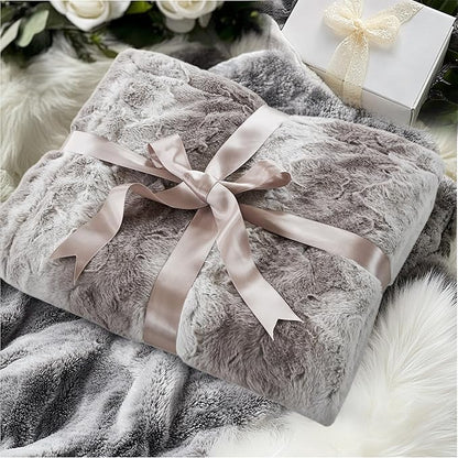 Madison Park Zuri Soft Plush Luxury Oversized Faux Fur Throw Animal Stripes Design, Faux Mink On The Reverse, Modern All Seasons Blanket for Bed, Sofa Couch, Office, Grey, 60x70"