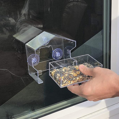 Perky-Pet Clear Outdoor Window Bird Feeder with Strong Suction Cups – 1/2 Lb Seed Capacity - Perky Pet 345 - Entertaining Bird Feeding - Watch Birds Eat Seeds