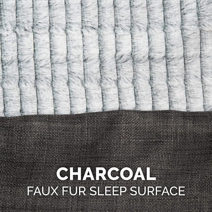 Furhaven Replacement Dog Bed Cover Luxe Faux Fur & Performance Linen Sofa-Style, Machine Washable - Charcoal, Jumbo Plus (XX-Large)