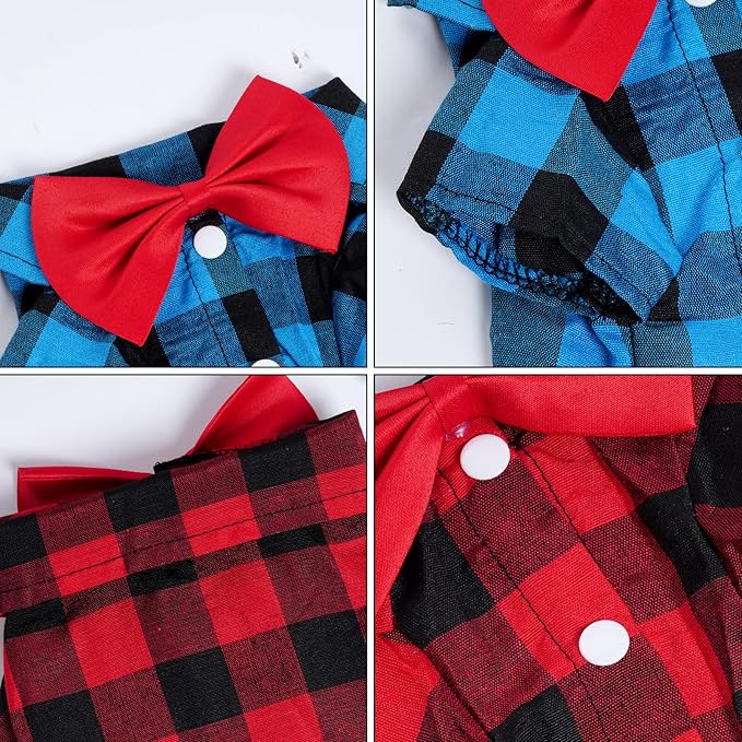 Tongcloud 3 Pack Plaid Puppy Cat Shirt - Cute Dog Shirts for Large Dogs and Cats - Birthday Party and Holiday Photo((Red, Blue & White,Large)