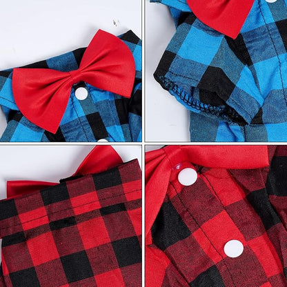 Tongcloud 3 Pack Plaid Puppy Cat Shirt - Cute Dog & Cat Shirts for Extra Large Dogs & Cats - Birthday Party & Holiday Photo(Red, Blue & White, X-Large)