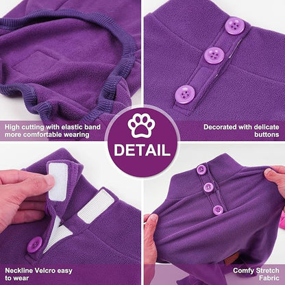 cyeollo Dog Pajamas Fleece Dog Pjs Jumpsuit Thermal Dog Onesie Girl Stretchable Doggie Pet Coat Outfits for Dogs Cats Apparel, Color Purple XS