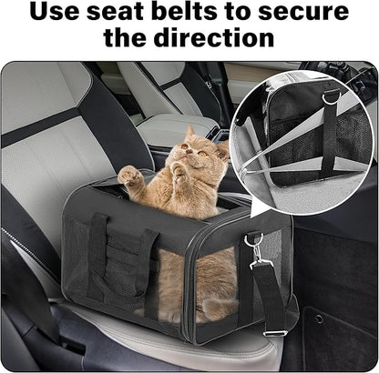 FluffyDream Pet Travel Carrier Soft Sided Portable Bag for Cats, Small Dogs, Kittens or Puppies 17 lbs Max, Collapsible, Durable, Airline Approved, Travel Friendly (Medium)