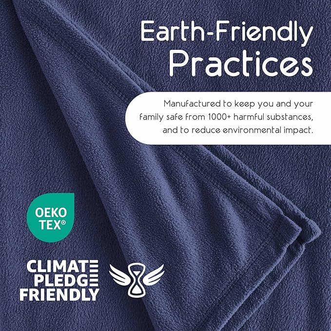 Vellux King Size Microfleece Blanket - All-Season Comfort, Supersoft Lightweight Throw for Bed, Couch, Sofa or Travel, Pet-Friendly, Navy (Pack of 2)